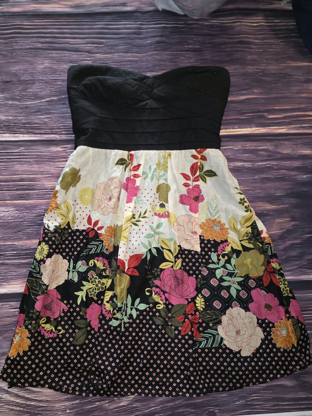 Trixxi Black Strapless Dress with Multicolor Floral Skirt